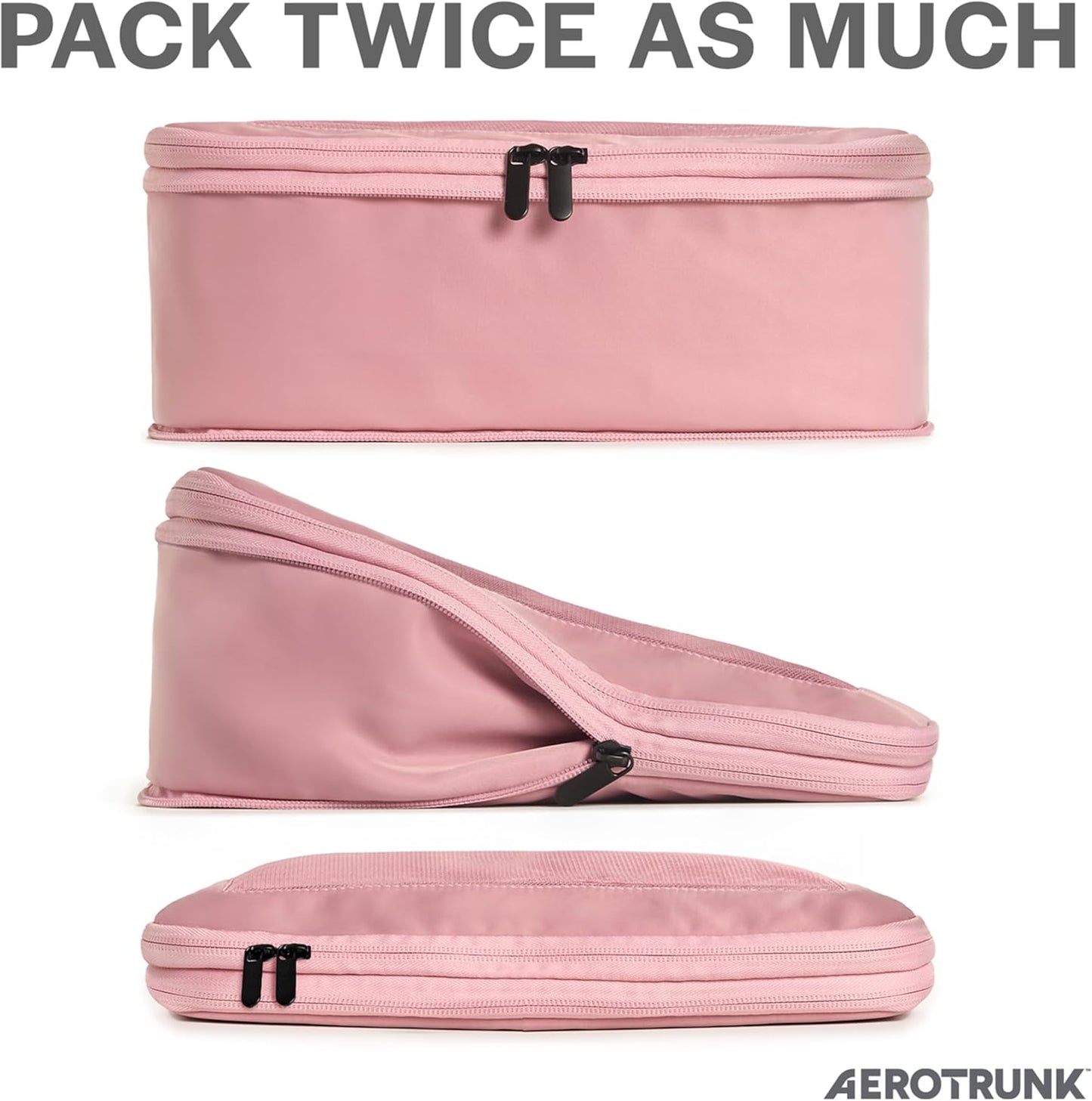 Aerotrunk Compression Packing Cubes for Travel - Luggage Organizer Bags - Double Zipper Packing Cubes for Suitcases (2-Pack, Rose)
