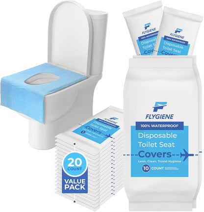 Disposable Toilet Seat Covers for Travel – Waterproof, Tear-Resistant XL Toilet Liners with 2 Layers of Protection – Individually Wrapped Travel Size Toiletries - 20 Count (2 Packs of 10)