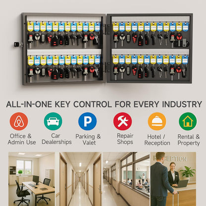 WeHere 48 Key Lock Box with Dual Lock, Combination & Key Unlock, Key Cabinet Wall Mount with Tag Label, Key Holder Storage Lockbox for Store, Office, Company, House, App Key Directory ERP