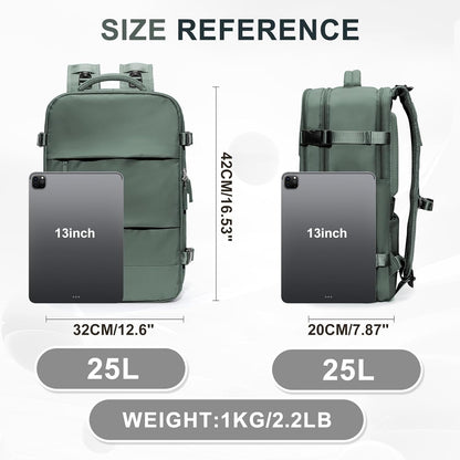 coowoz Travel Backpack For Women Men,Carry On Backpack,Hiking Backpack Waterproof Outdoor Sports Rucksack Casual Daypack Travel Essentials(Olive Green)
