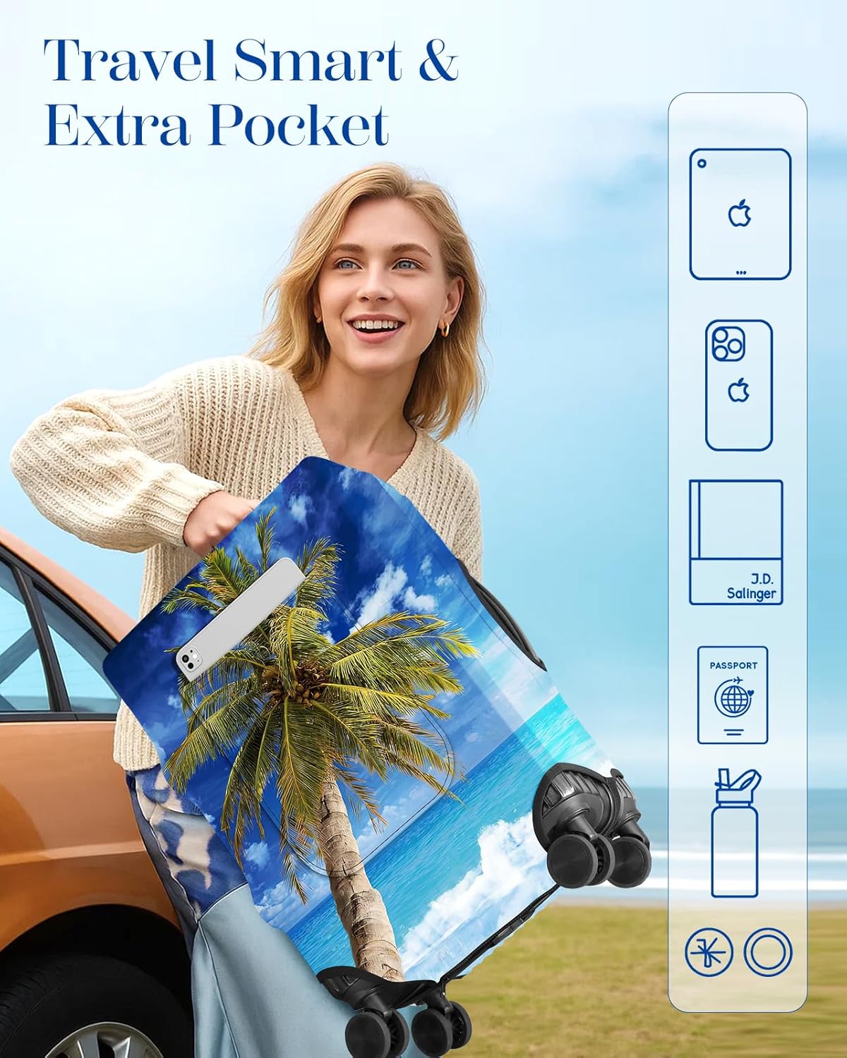 Slohif Luggage Cover for Suitcase Tsa Approved Protector - Luggage Sleeve Large Suit Case Cover Travel Stretch Baggage Case Protective Washable Fit 28-30 Inch Hawaii L