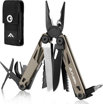 FLISSA Multitool, 15-in-1 Multi Tool Pocket Knife with Sheath, Stainless Steel EDC Multitool Pliers for Men, All-in-One Tools for Camping, Fishing, Survival
