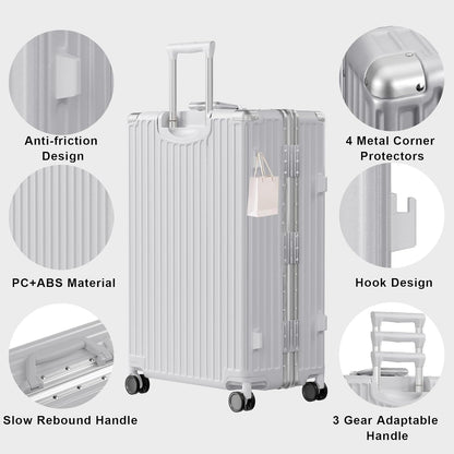AnyZip Luggage Sets 2 Piece Aluminum Frame Carry On and Checked Suitcase PC ABS Hard Shell TSA Lock No Zipper(Silver, 20/28)