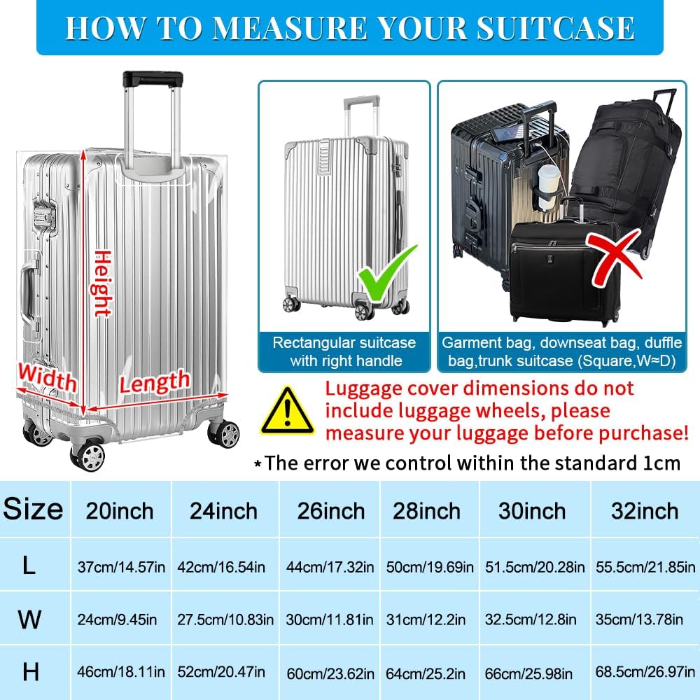 Yotako Clear PVC Suitcase Cover Tough Protector, 20 Inch Luggage Covers for Wheeled Suitcase 20"