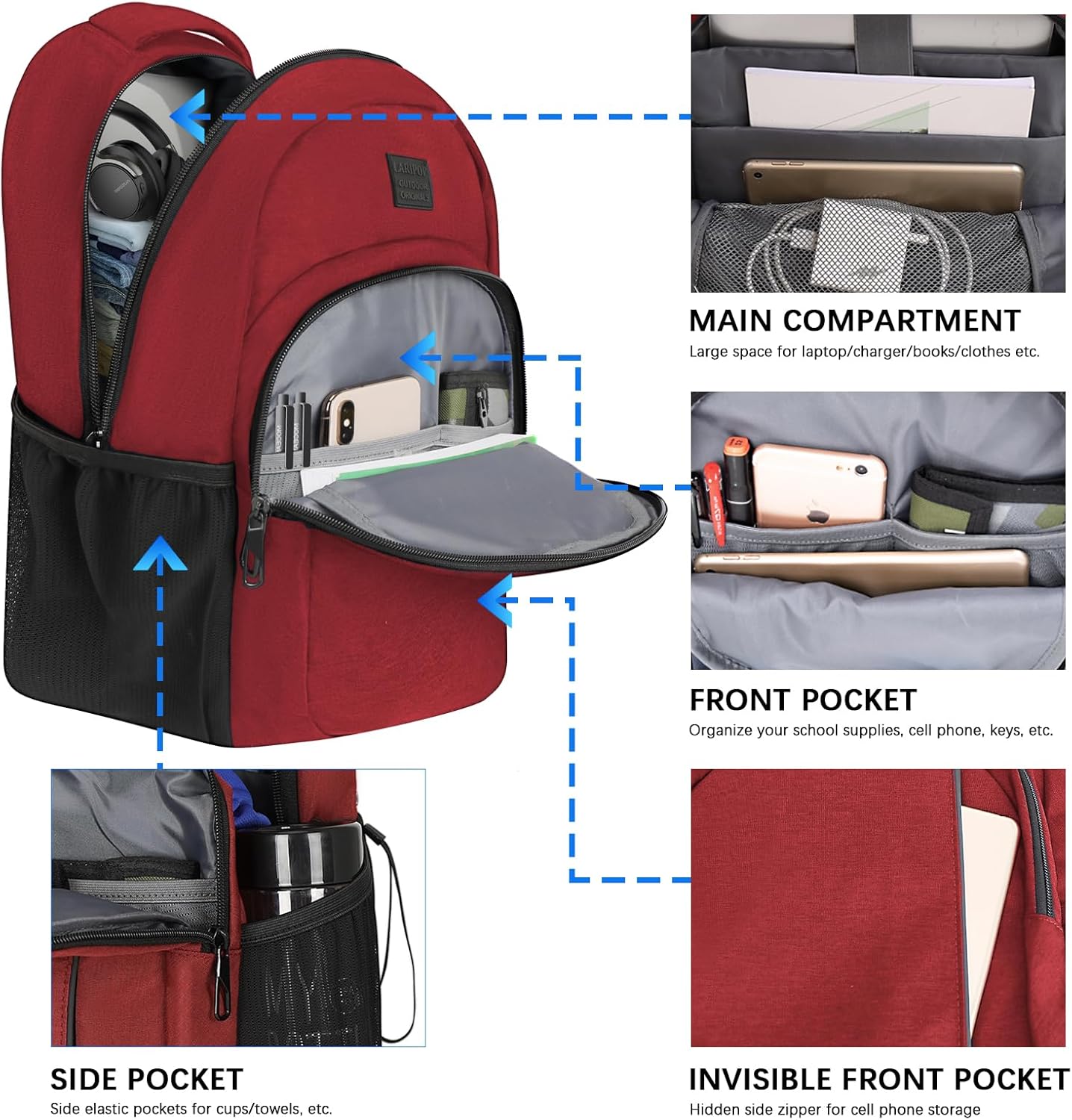 LARIPOP Travel Laptop Backpack,15.6 Inch Business Laptop backpack for Men Women with USB Charging Port,Water-Resistant Laptopack Weekender Daypack for Work College Computer