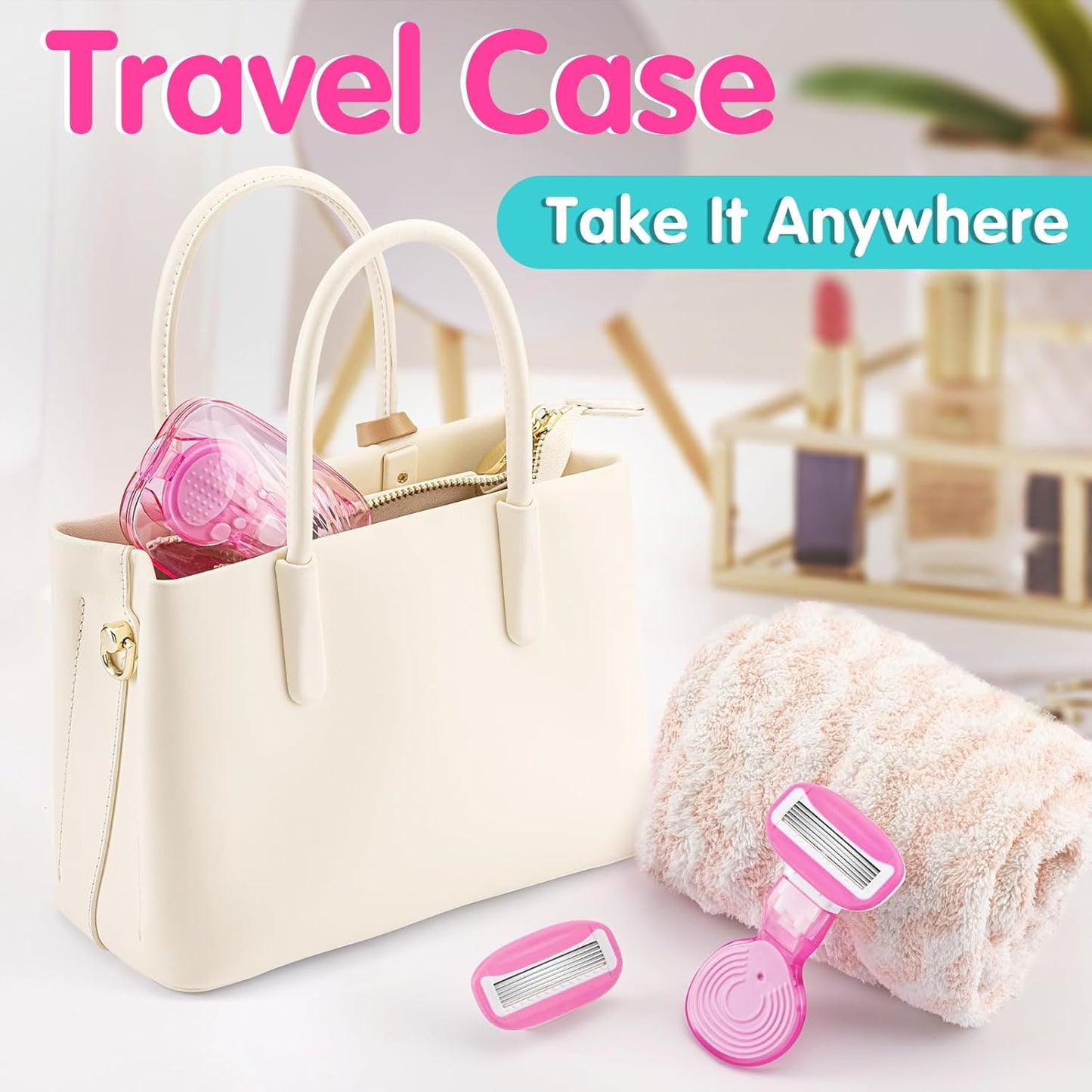 DreamGenius Travel Razors for Women Include 1 Handle and 5 Cartridges, Extra Smooth 5-Blade Travel Essentials Razor with Case for Shaving, Pink