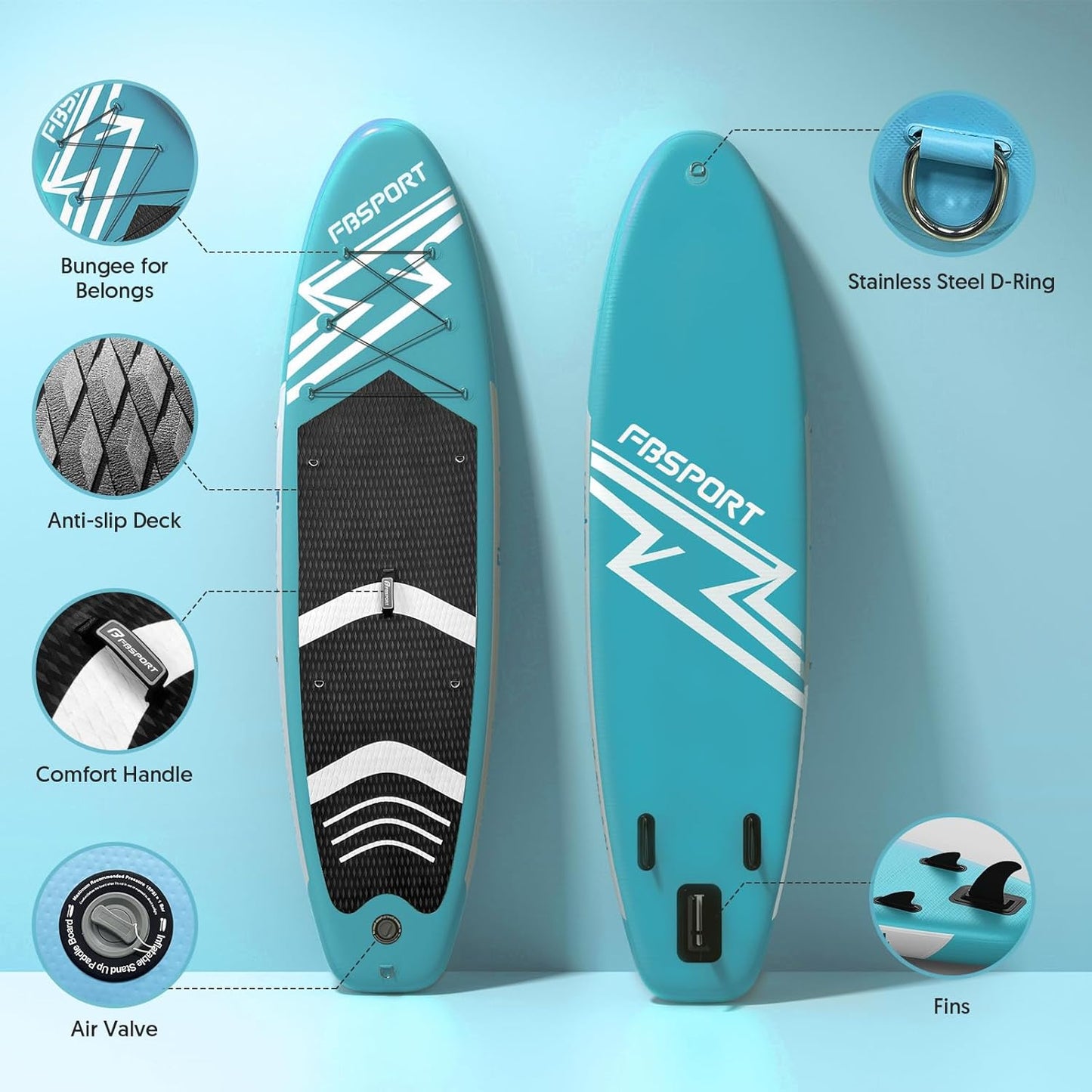 FBSPORT 11' Premium Stand Up Paddle Board, Yoga Board with Durable SUP Accessories & Carry Bag | Wide Stance, Surf Control, Non-Slip Deck, Leash, Paddle and Pump for Youth & Adult