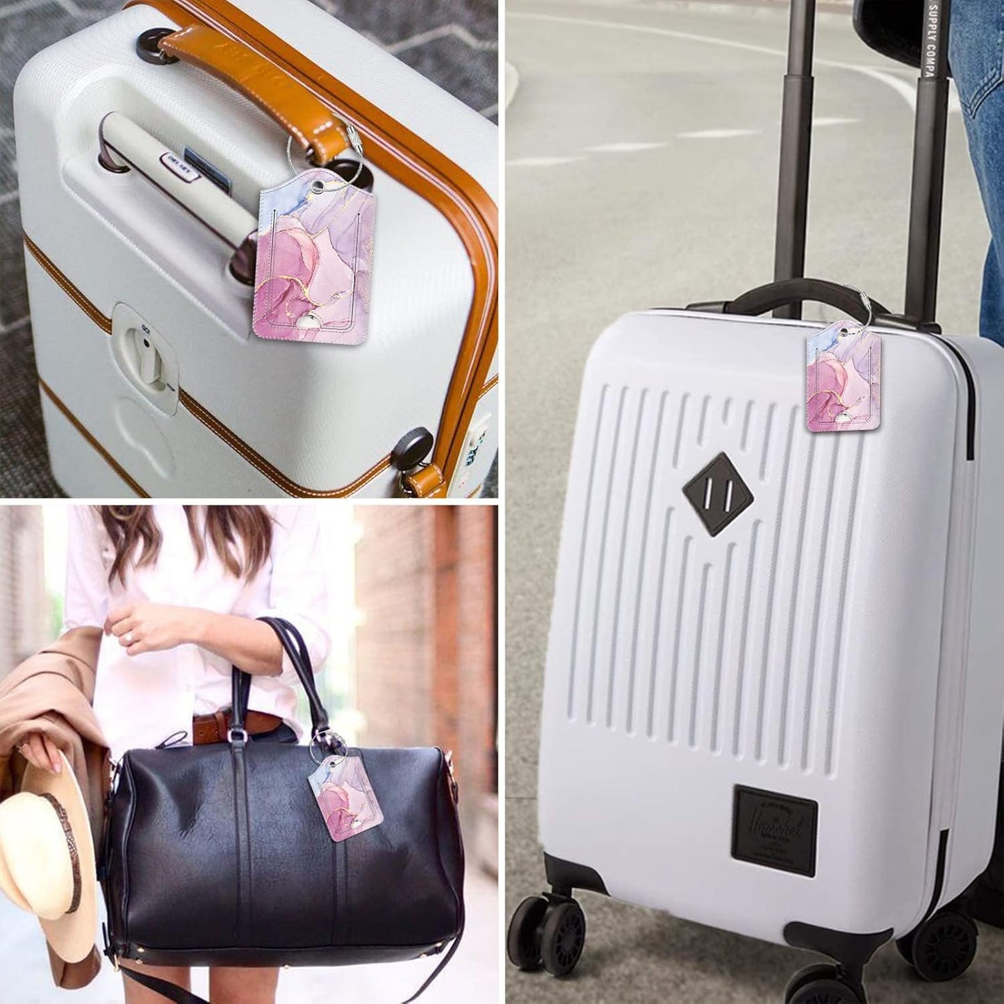 Fintie Luggage Tags, Privacy Cover ID Label with Stainless Steel Loop and Address Card for Travel Bag Suitcase - Glittering Marble (2 Piece)