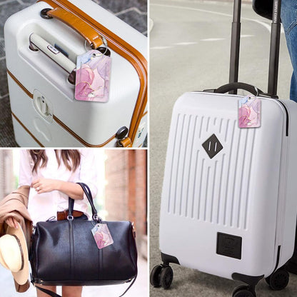 Fintie Luggage Tags, Privacy Cover ID Label with Stainless Steel Loop and Address Card for Travel Bag Suitcase - Glittering Marble (2 Piece)