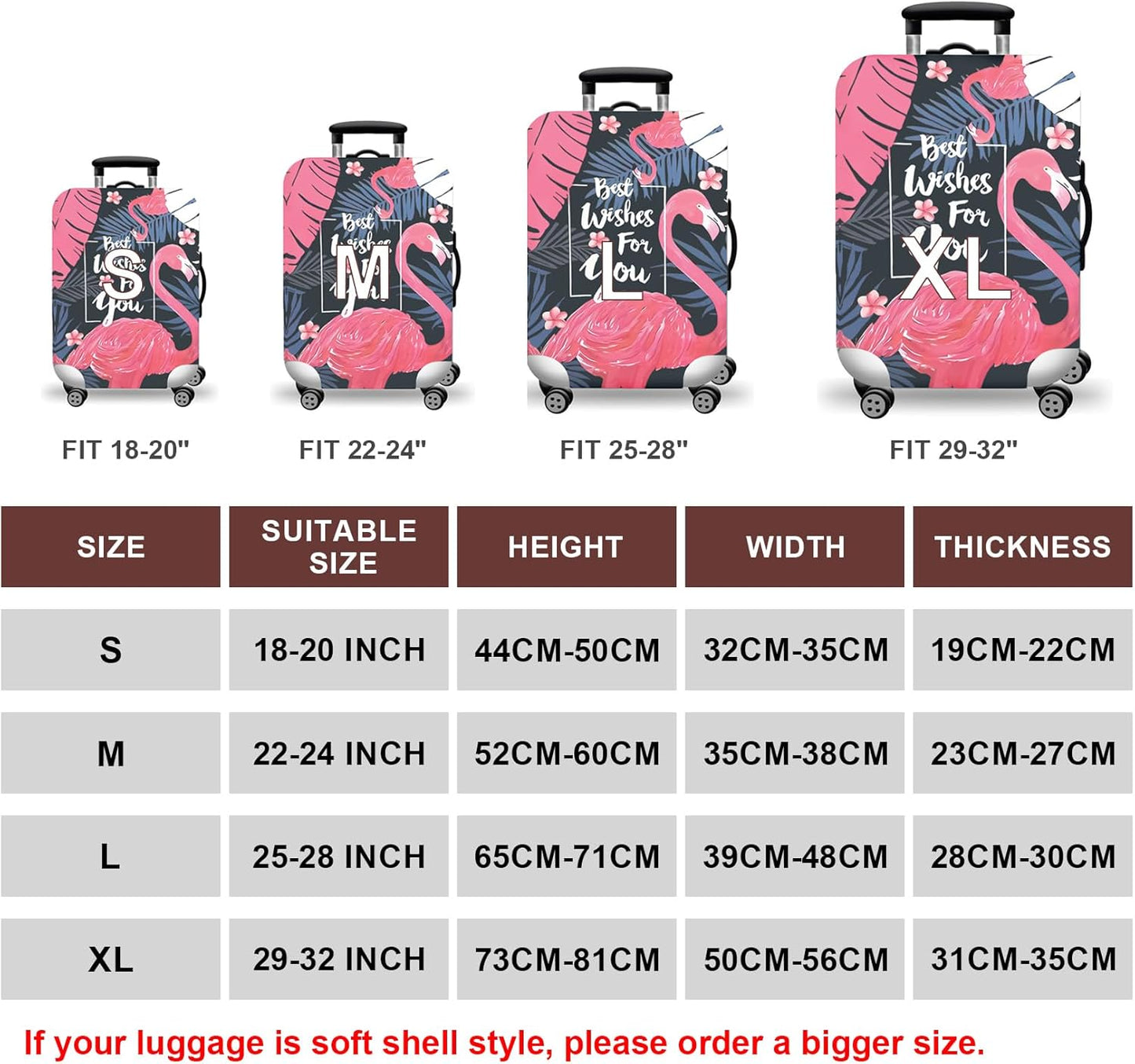 WUJIAONIAO Travel Luggage Cover Baggage Suitcase Cover Protector Skins 18-32 Inch (Vintage Flamingo, S (for 18-20 inch luggage))