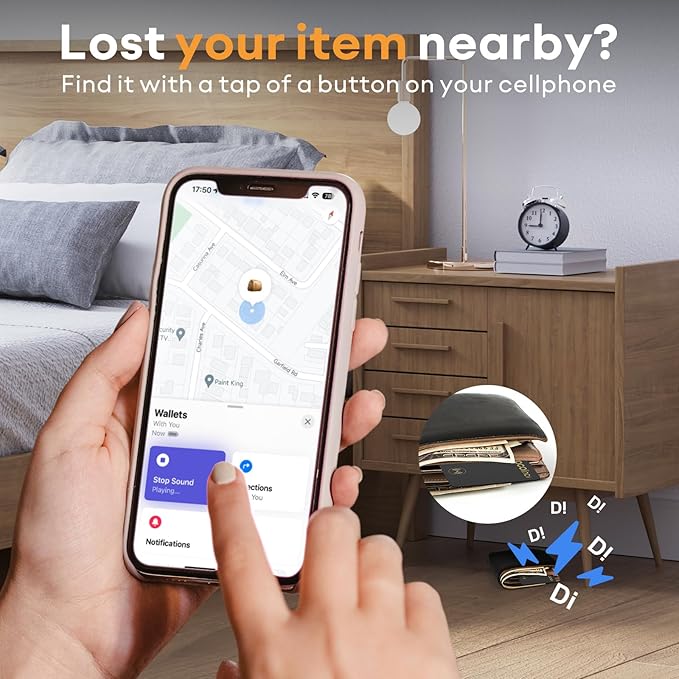 [Apple MFi Certified] VOCOlinc Air Card Tag Rechargeable Wallet Tracker 1.6mm, Item Finder Work with Apple Find My APP (iOS Only, Android not Supported), Bluetooth Locator for Luggage, Suitcase, Bags