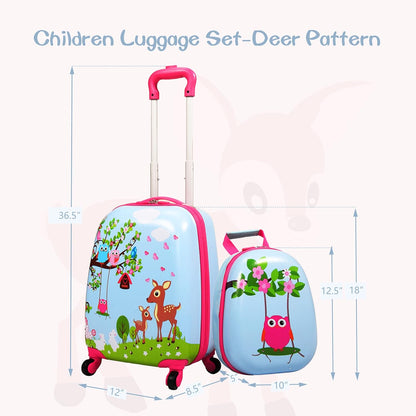 Sandinrayli Kid Luggage Set, 12” Backpack & 16” Kid Carry on Suitcase with Spinner Wheels, Travel Rolling Luggage for Girl