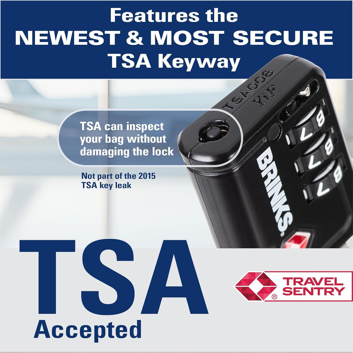 Brinks TSA Accepted Indicator Luggage Lock, Black - Resettable 3-Dial Combination, 1.5 inch Long Cable Shackle, New More Secure TSA008 Key, 2 Pack