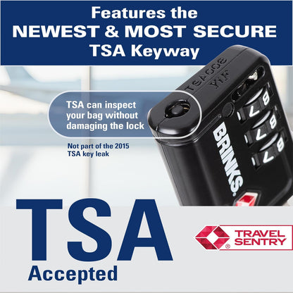 Brinks TSA Accepted Indicator Luggage Lock, Black - Resettable 3-Dial Combination, 1.5 inch Long Cable Shackle, New More Secure TSA008 Key, 2 Pack