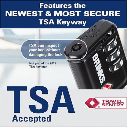 Brinks TSA Accepted Indicator Luggage Lock, Black - Ressetable Combination, New More Secure TSA008 Key, 4 Pack
