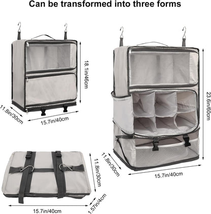 TABITORA Travel Portable Hanging Shelves Closet Organizer Packing Luggage Storage with Multifunctional and Foldable Invisible Compartment,Lightweight, for Suitcase, RV,Closet…lightgrey,XXL