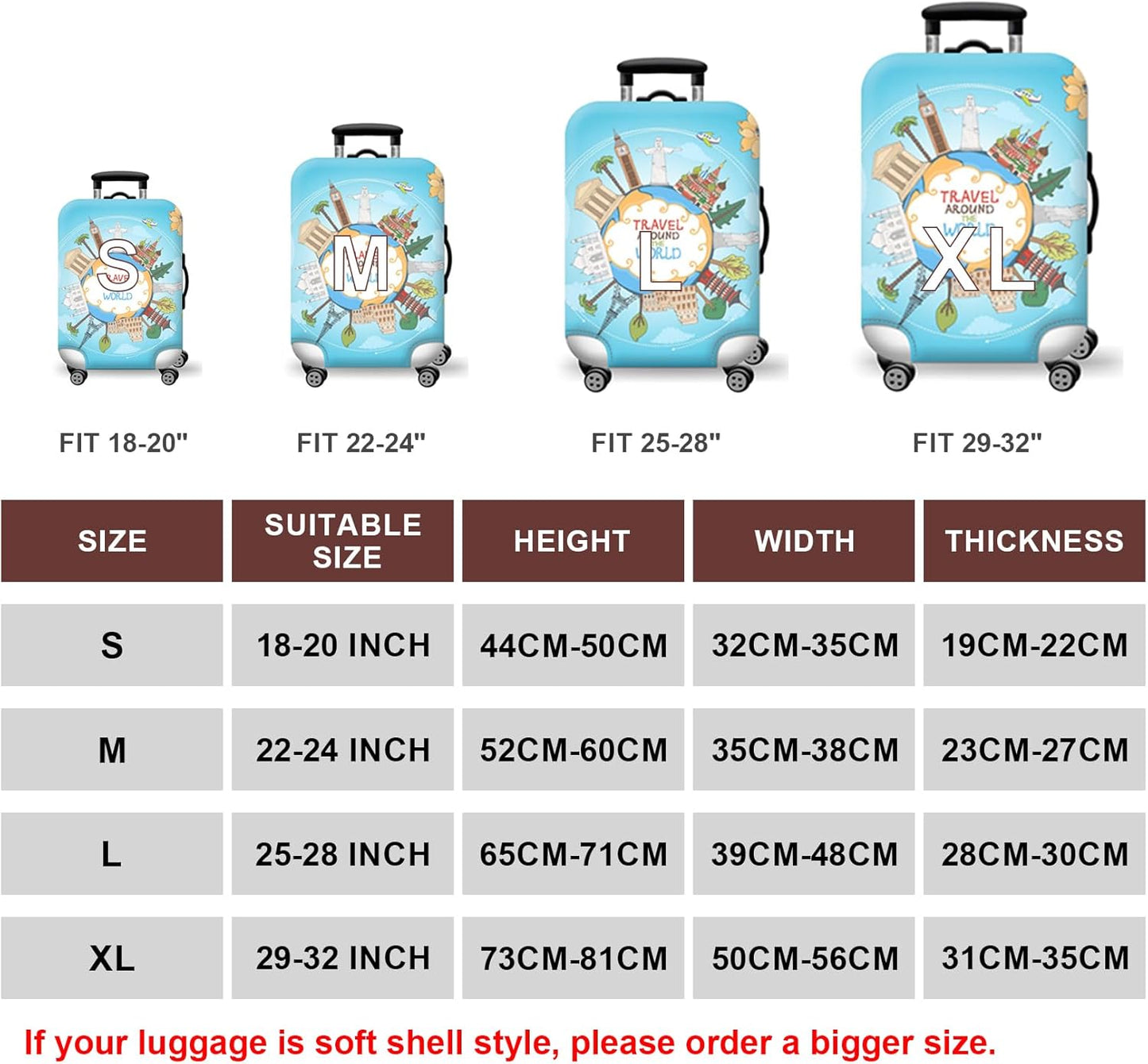 WUJIAONIAO Travel Luggage Cover Baggage Suitcase Cover Protector Skins 18-32 Inch (ocean, XL (for 29-32 inch luggage))