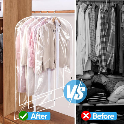 BALEINE 60'' Clear Garment Bags, 12 Packs PEVA Dress Bag for Closet Clothes Dresses Suit Coats Storage (Clear, 12PK)