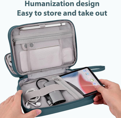 DDgro Electronics Travel Organizer Case for Cables/Cords/Chargers/Tech Essentials, Double Layers (Aqua Blue, PU-Large)