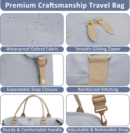 Travel Duffle Bag for Women, Weekender Bags,Hospital Bag for Labor Delivery,Lightweight Tote Duffel Overnight Bag with Luggage Sleeve,Airplane Travel Bags with Toiletry Bag,Large,Light Blue