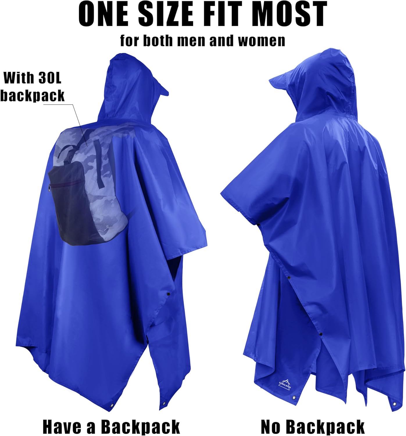 Coralrain Hooded Rain Poncho Lightweight Waterproof Unisex Raincoat Jacket with Pocket for Men Women Adult