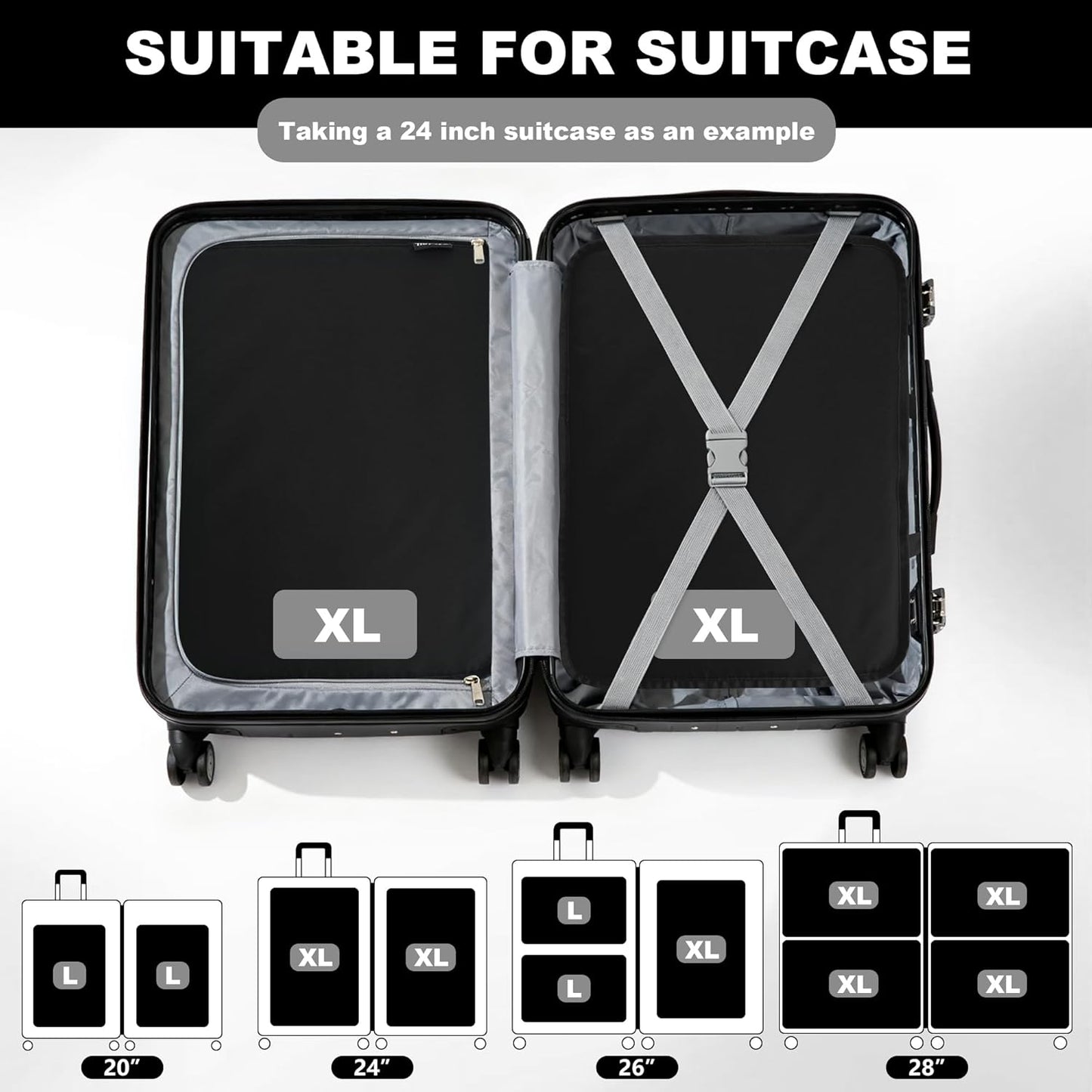 Compression Packing Cubes for Travel Essentials, 2 Pack Expandable Travel Cubes for Packing Bags Suitcase Organizer, Black