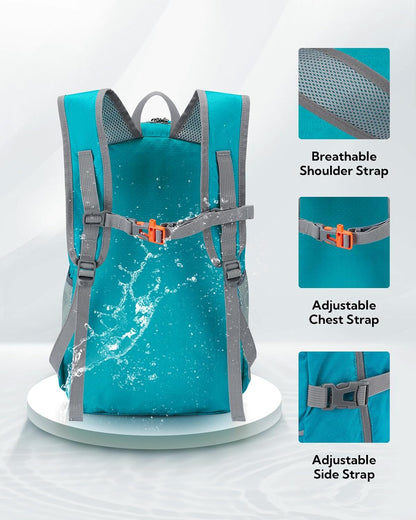 WATERFLY Hiking Foldable Daypack Backpack: 25L Ultra Lightweight Packable Waterproof Outdoor Travel Day Pack for Woman Man