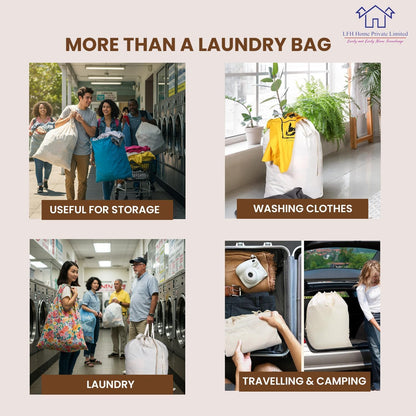 LFH Home Cotton Canvas Large Laundry Bag with Handle, Heavy Duty Drawstring Closure Washable Laundry Bags, School Travel, Home, Hotel, College Dorm, Organizer Sack, Toy Clothes 28x40 (Pack of 4)-White