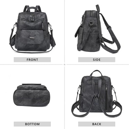 PU Leather Backpack Purse for Women Fashion Multipurpose Design Handbag Ladies Shoulder Bags Travel Backpack Black