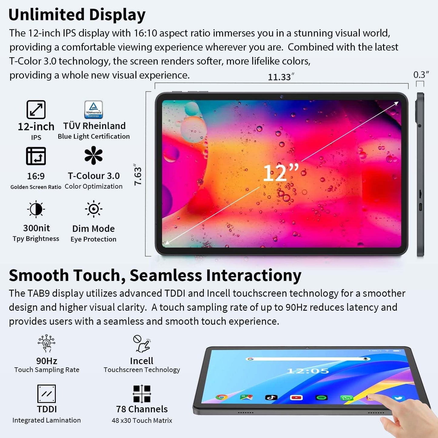 12 Inch Tablet Android 15 Tablets, 2025 Upgraded Android Tablet with Keyboard, 24GB RAM+256GB ROM(1TB Expand), Octa-Core, 2K 2000x1200 Display, 16MP Dual Camera, 8000mAh, 2.4G/5G WiFi, GPS (Silver）