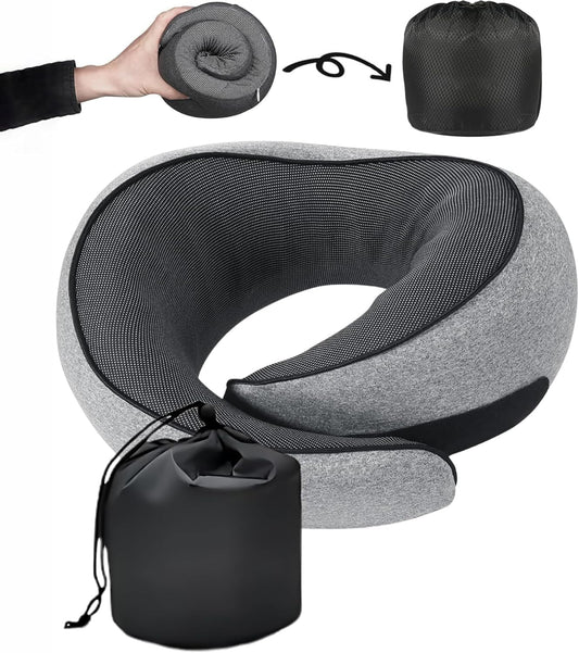 SZXYX Travel Pillows for Airplanes, 100% Pure Memory Foam Neck Pillow for Airplanes, Comfortable Breathable Cover, 360° Support Stowable Pillows for Sleeping, Car, Airport Travel Essentials