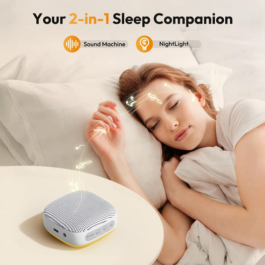 Portable Sound Machine for Travel, White Noise Sound Machine for Sleeping with Night Light, Mini Noise Machine with 20 Quality Non-looping Sounds, Headphone Jack, Memory, Timer for Adults,Hotel