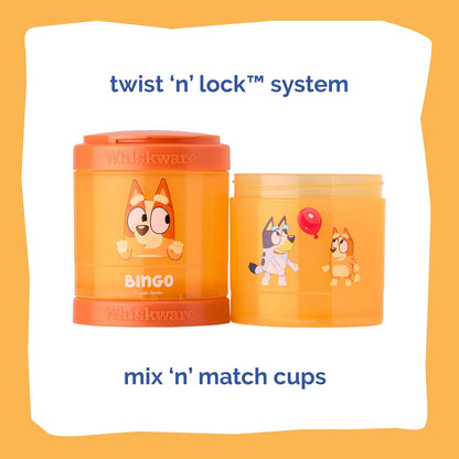 Whiskware Bluey Stackable Snack Containers for Kids and Toddlers, 3 Stackable Snack Cups for School and Travel, Bluey and Bingo, Hooray!