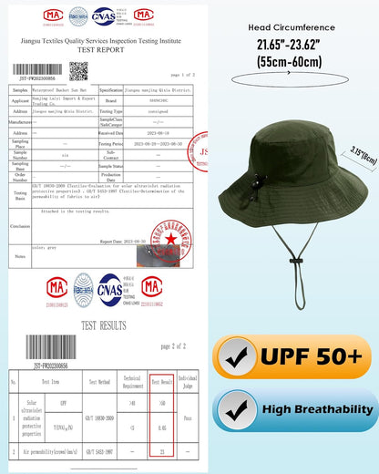 Water-Resistant Sun UPF 50+ Bucket Hat Protection Packable Brimmed Boonie for Women Men Summer Lightweight Hiking Outdoor Cap
