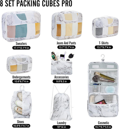 Veken 8 Set Packing Cubes for Travel Essentials, Suitcase Organizer Bags in 4 Sizes, Carry-On Luggage Accessories with Large Laundry & Hanging Toiletry Bag, Must-Have for Airplane, Road Trip & Camping