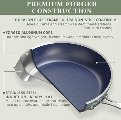 Nuwave Healthy Duralon Blue Ceramic Nonstick Coated 7pc Cookware Set, Scratch-Resistant Diamond Infused, PFAS Free, Induction Ready & Evenly Heats, Oven Safe, Tempered Glass Lids