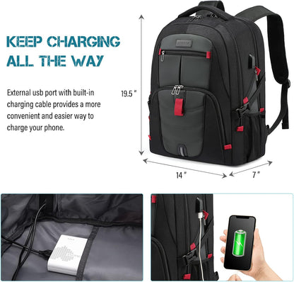 LOVEVOOK 17 inch Travel Laptop Backpack, DarkGrey, Waterproof, Anti-Theft with Lock, USB Charging Port, Large Capacity, Multi-Purpose