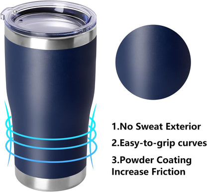 DOMICARE 20oz Tumbler with Lid Stainless Steel Tumblers Bulk, Double Wall Vacuum Insulated Coffee Travel Mug Powder Coated Tumbler, 12 Pack Navy