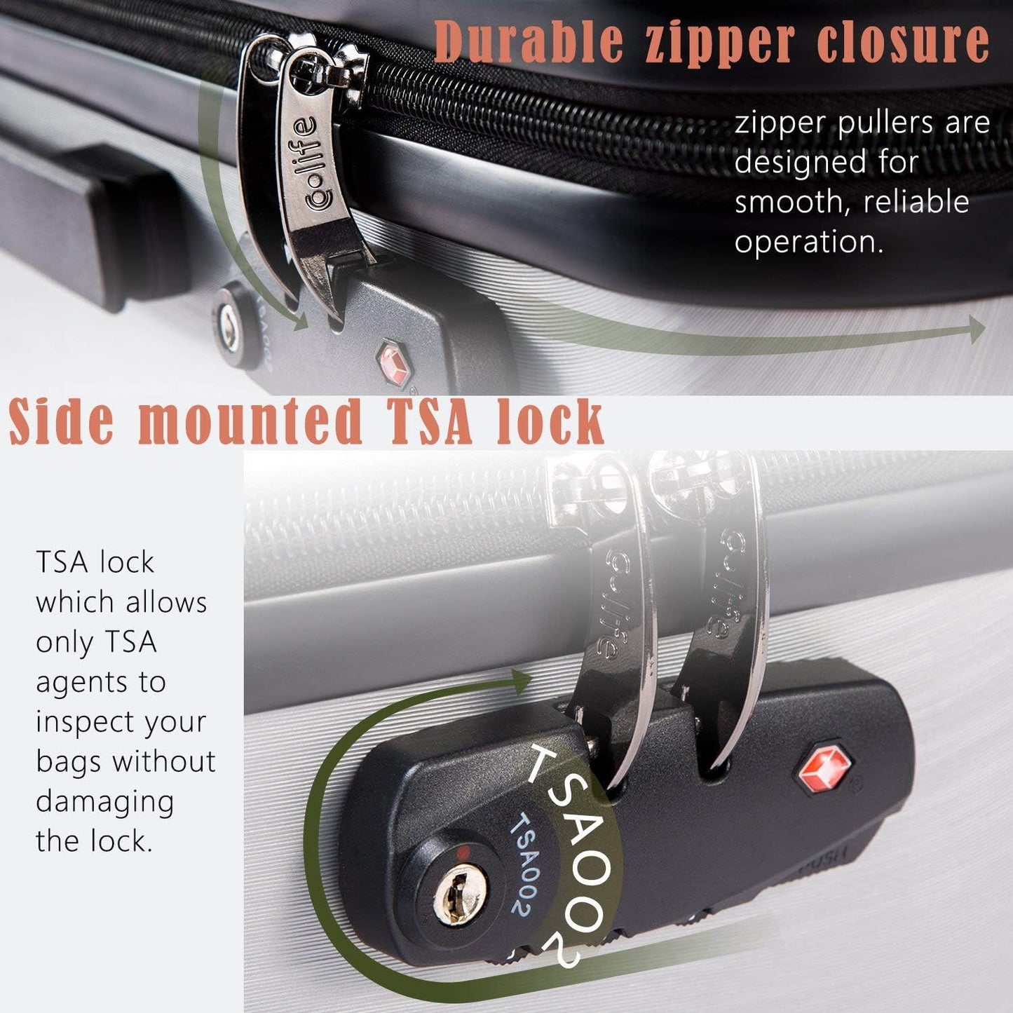 Coolife Luggage Suitcase PC+ABS with TSA Lock Spinner Carry on Hardshell Lightweight 20in 24in 28in(white, M(24IN))