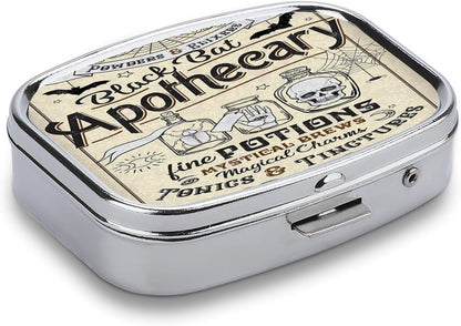 Metal 2 Compartment Pill Organizer Travel Friendly Portable Compact Pill Box Cute Pill Case to Hold Vitamins,Fish Oil,Supplements,Meds,Tablet for Purse,Pocket. (Apothecary)