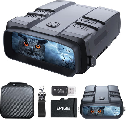 Night Vision Goggles, True 4K Night Vision Binoculars, Built-in Powerful Focusable IR, 6000mAh Rechargeable Battery, Super Large Display, Long Viewing Range, Free 64GB Card (Black 4k Pro)