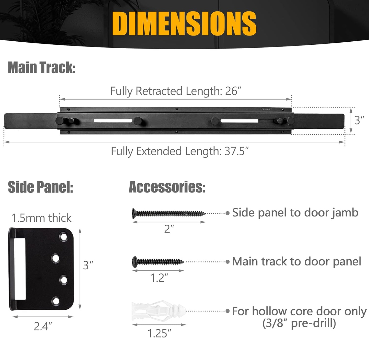Door Bar Lock - Patented Door Barricade Security Bar - Home Safety Improvement, Door Reinforcement, Childproof, Break-in Prevention - Premium Grade Steel Door Mount for 26''-37'' Wide Doors
