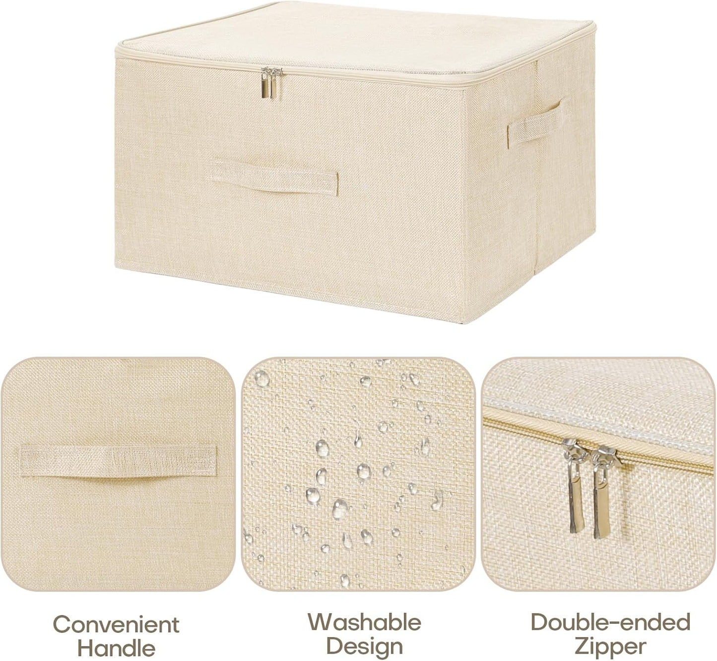 ANMINY Storage Bins with Zipper Lids 51.9 Qt Lidded Fabric Storage Boxes Baskets Cubes with Handles Collapsible Washable Cotton Linen Closet Shelf Clothes Organizer - Beige, Extra Large