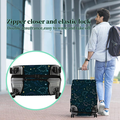 Luggage Cover Suitcase Protector Plus 1 Tag, Dinosaurs Space Travel Suitcase Cover for 18-20 inch Luggage (S) with Concealed Zipper Washable Elastic Cloth Dustproof Anti-Scratch