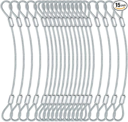 15 pcs 7.9 inch(20cm) 3mm Thickness Stainless Steel Wire Cable with Loops Vinyl Cover Coated Short Rope Lanyard Lock Safety Tether Chains,Clear