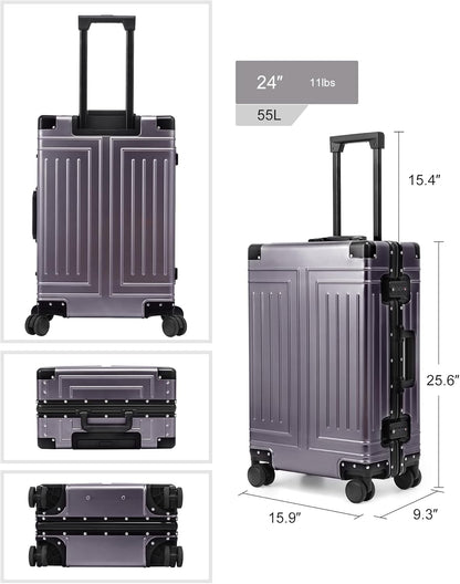 All Aluminum Carry On Luggage，Cut from Whole Aluminum Sheet，22x14x9 Airline Approved ，（3rd Generation，Premium Metal zipperless suitcase ） (grey, 24inch)
