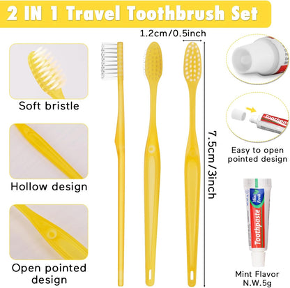 HOFASON Disposable Toothbrushes with Toothpaste Pack of 20, Yellow Hollow Travel Toothbrush Set with 5g Toothpaste Individually Wrapped Toothpaste Bulk for Homeless, Nursing Home, Shelter, Hotel