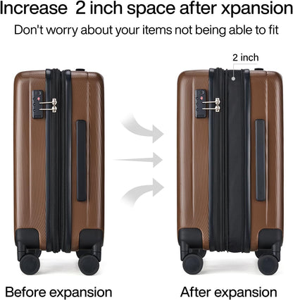 Hanke 24 Inch Expandable Checked Luggage Lightweight PC Hard Case Luggage Suitcases with Wheels TSA Luggage Rolling Large Suitcase Travel Luggage Bag for Go to University(Brown)