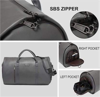 Leather Garment Bag for Travel, Modoker Carry On Suit Carrier Travel Bag with Shoulder Strap - Ideal for Business Trips and Weekend Getaways - The Garment Duffel Bag for Traveling Men Women