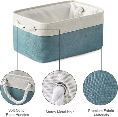 TheWarmHome Fabric Storage Bin with Handles,Storage Basket for Home Storage and Organization, Shelf Basket with Cover for Living Room Bedroom Closet（White & Green Medium 13.8L×9.8W×6.7H